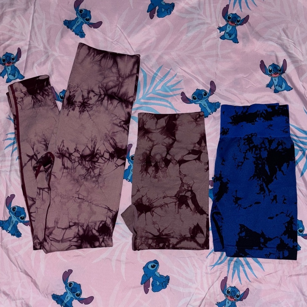 Tie-Dye Kids Active Shorts and Leggings Set - Brown & Blue